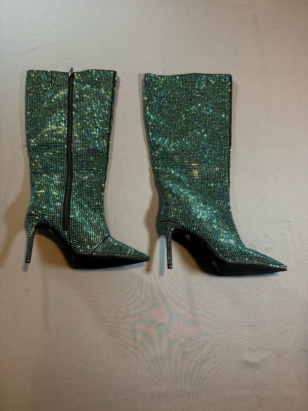 INC International Concepts Iridescent Green Rhinestone Knee High Boots - Picture 2 of 6